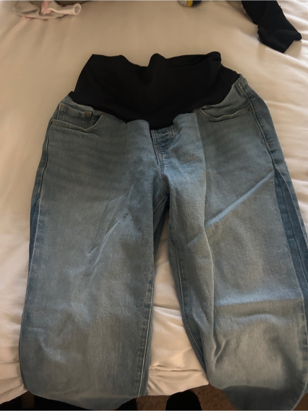 Old Navy Light Blue Straight Leg Maternity Jeans with Black Waistband